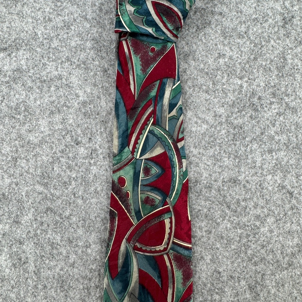 Boston Traders Necktie Mens OS Abstract Geometric Burgundy Green EUC